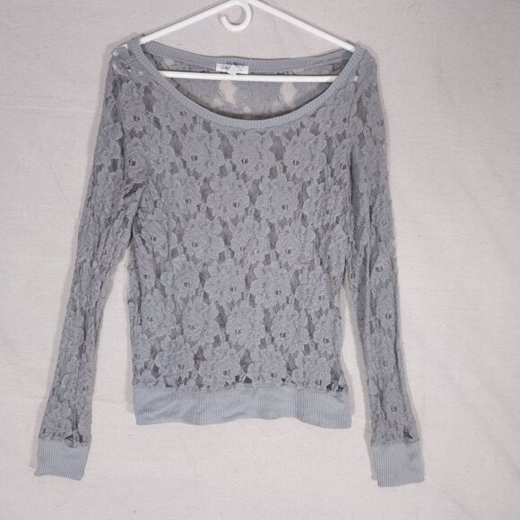 Aeropostale Lace Top Large Gray Floral Pullover Romantic Fairycore Whimsigoth - Picture 1 of 9